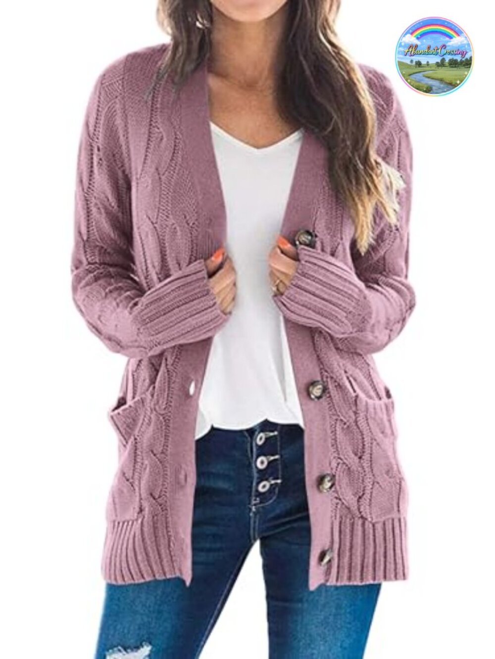 Chunky Cable Knit Button Down Cardigan Sweater Long Sleeve Loose Fit